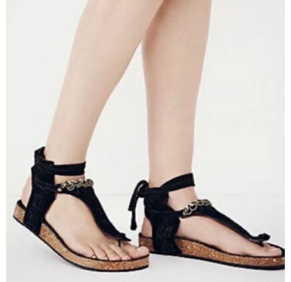 Free People Collins Wrap Sandals Black Suede Size 38